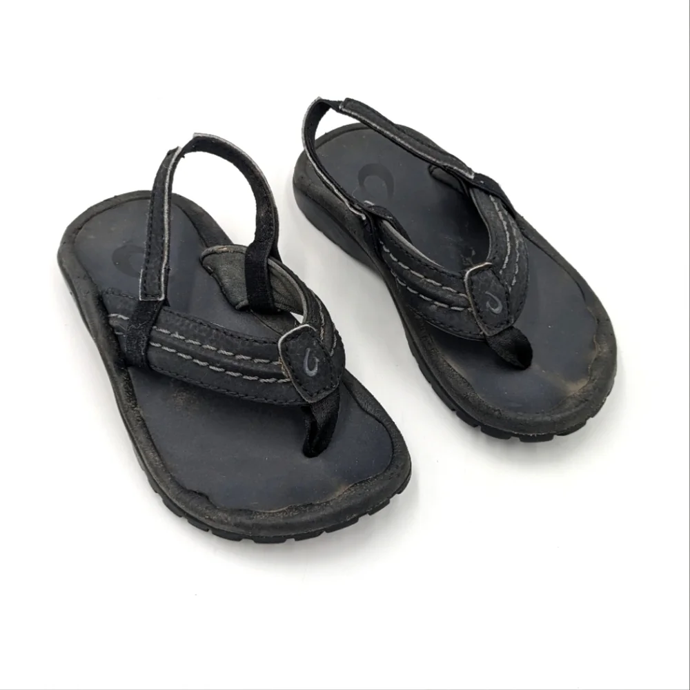 OluKai Ohana Black Sandal Flip Flop 9T 10T